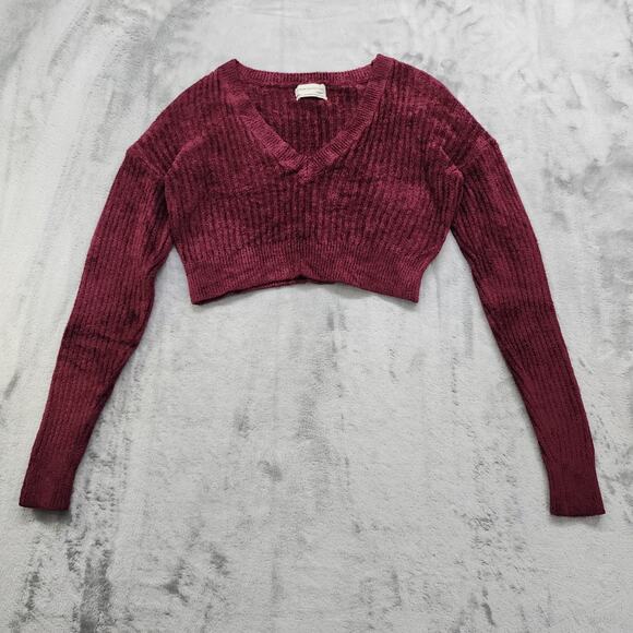 Urban Outfitters UO Verona Chenille Sweater Womens Size S Burgundy Red V-Neck - Picture 1 of 9